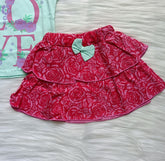 Love With Bow Round Neck T-shirt with Skirts Clothing Set - Pink